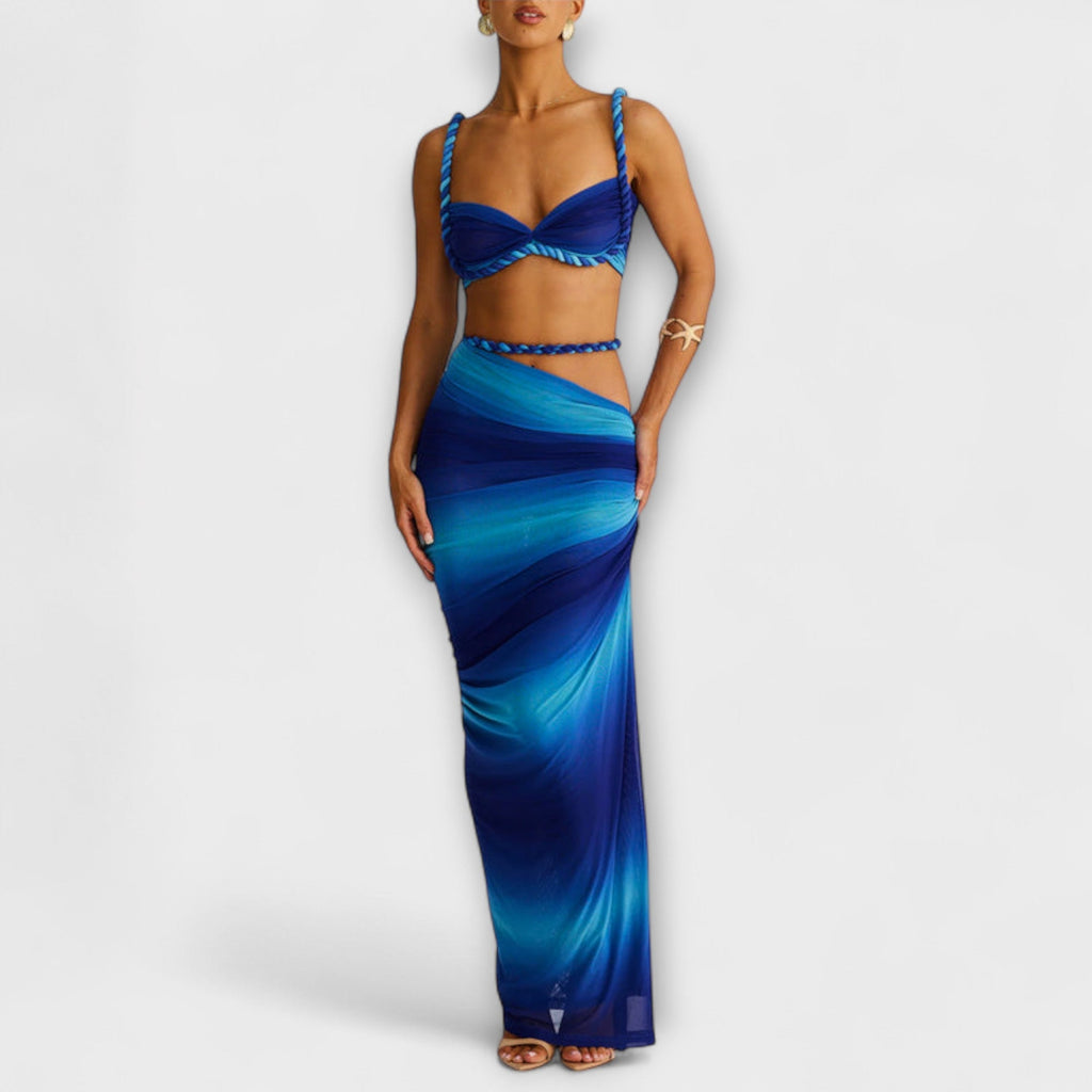 Jane - Stylish Gradient Braided Crop Top & Overskirt Duo