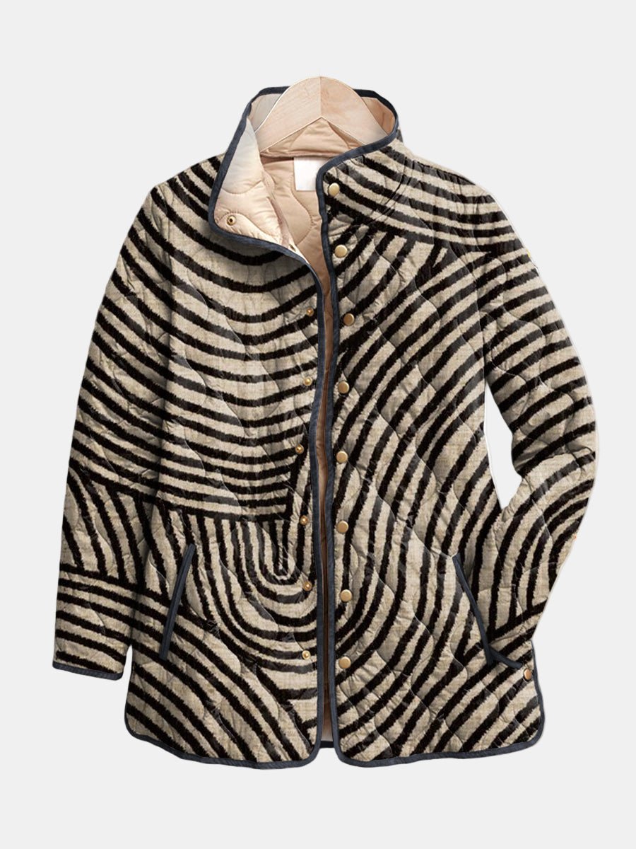Inaya | Retro Hand-Drawn Circle Design Quilted Jacket