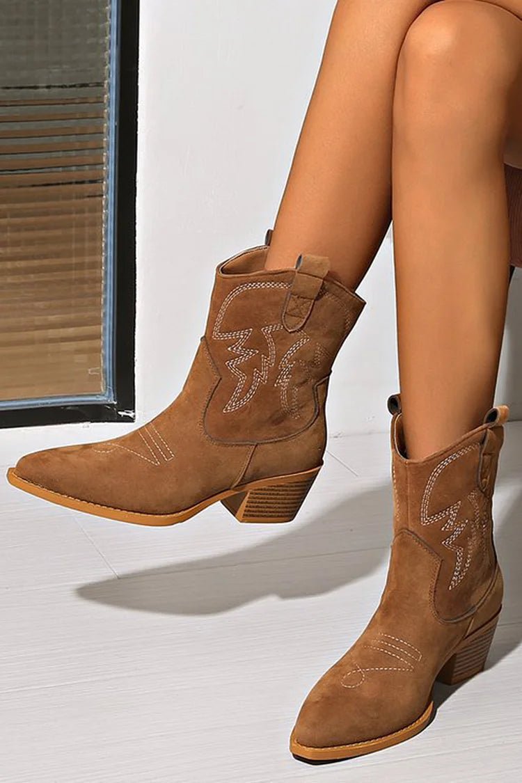 Ellie | Pointed Western Ankle Boot