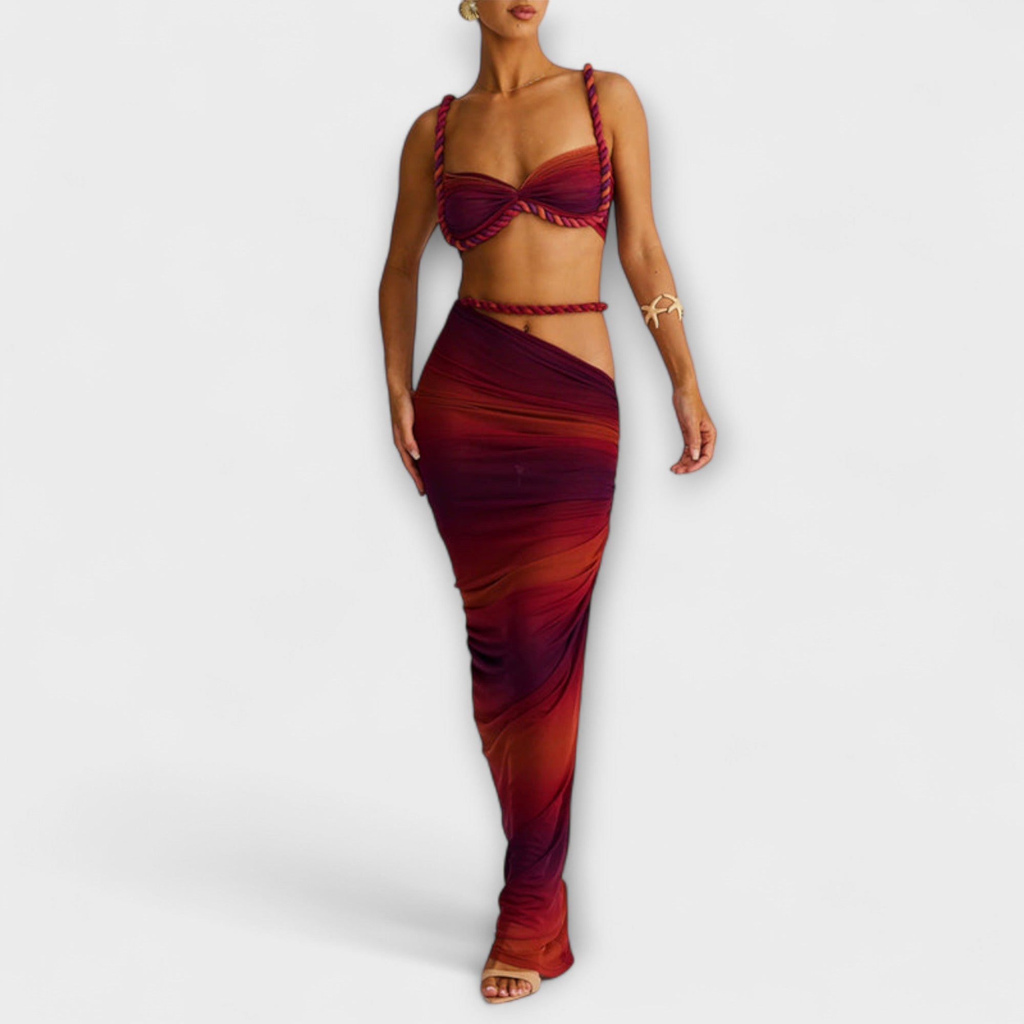 Jane - Stylish Gradient Braided Crop Top & Overskirt Duo