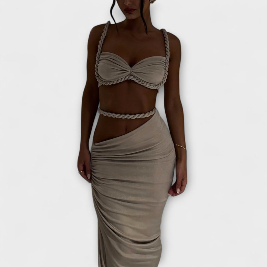 Jane - Stylish Gradient Braided Crop Top & Overskirt Duo