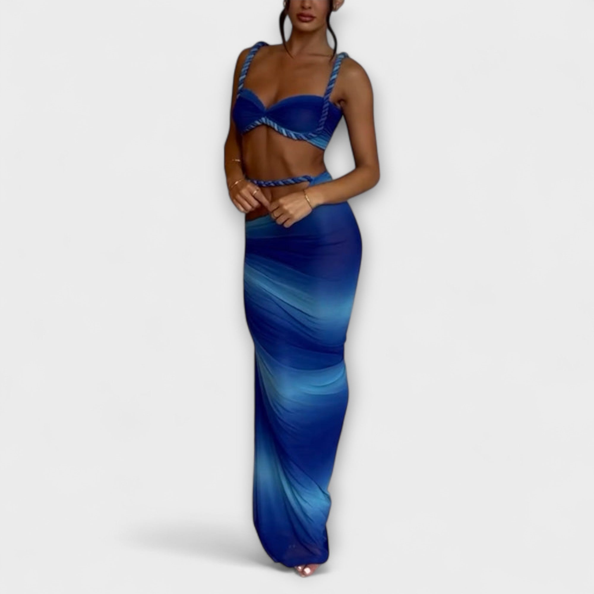 Jane - Stylish Gradient Braided Crop Top & Overskirt Duo