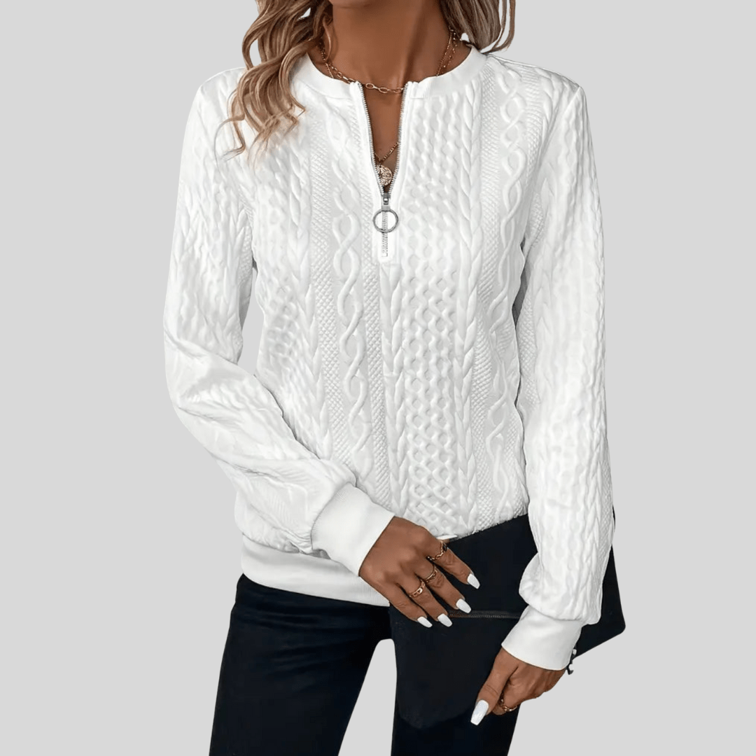 Amalie | Ladies' zip-up cable knit jumper
