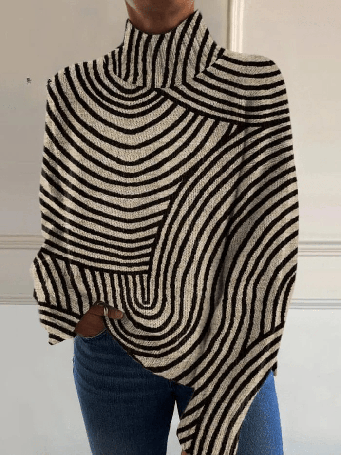 Hand-Drawn Line Knit Turtleneck Sweater