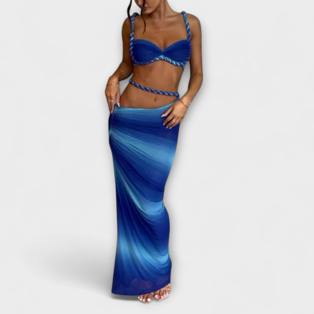 Jane - Stylish Gradient Braided Crop Top & Overskirt Duo