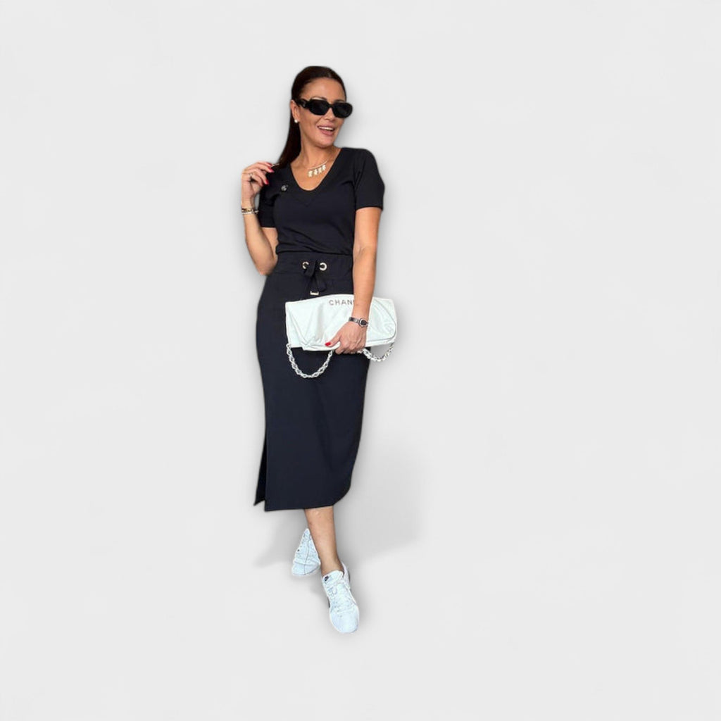 Danielle - Elegant V-Neck Top with Skirt