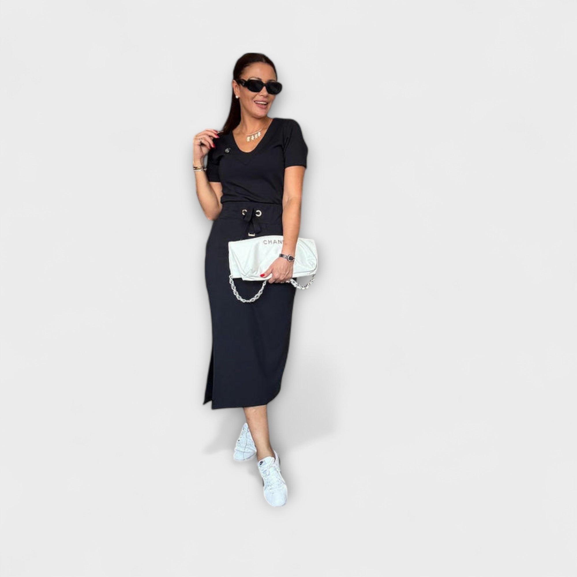 Danielle - Elegant V-Neck Top with Skirt