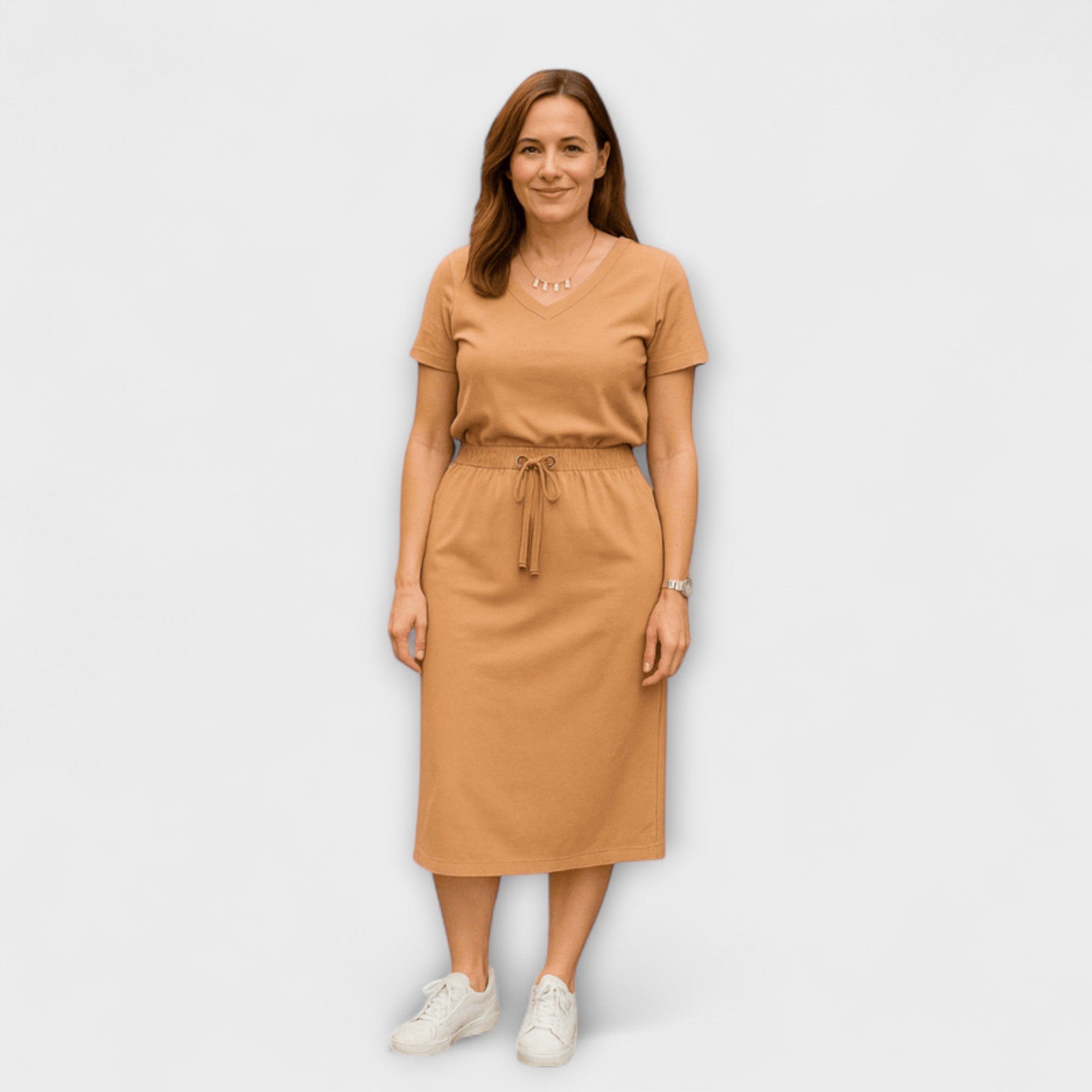 Danielle - Elegant V-Neck Top with Skirt
