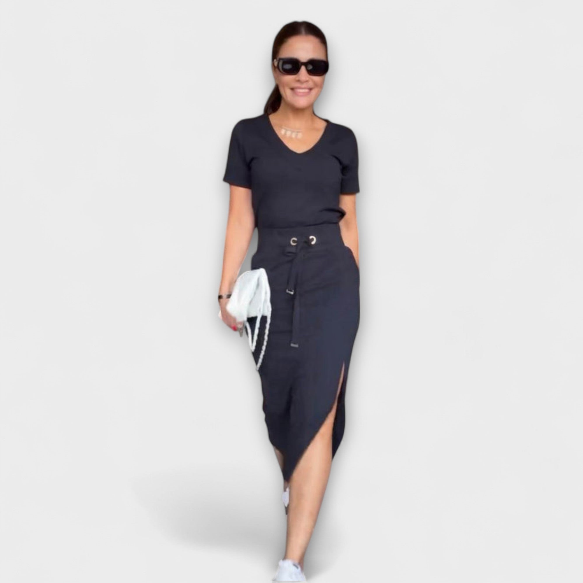 Danielle - Elegant V-Neck Top with Skirt